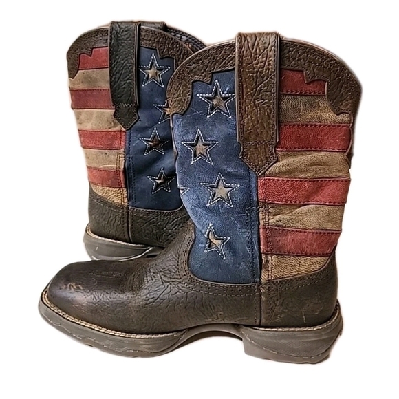 New Durango Lady Rebel 10" Brown Leather Vintage Flag Western Boots Womens 9M - Picture 5 of 16